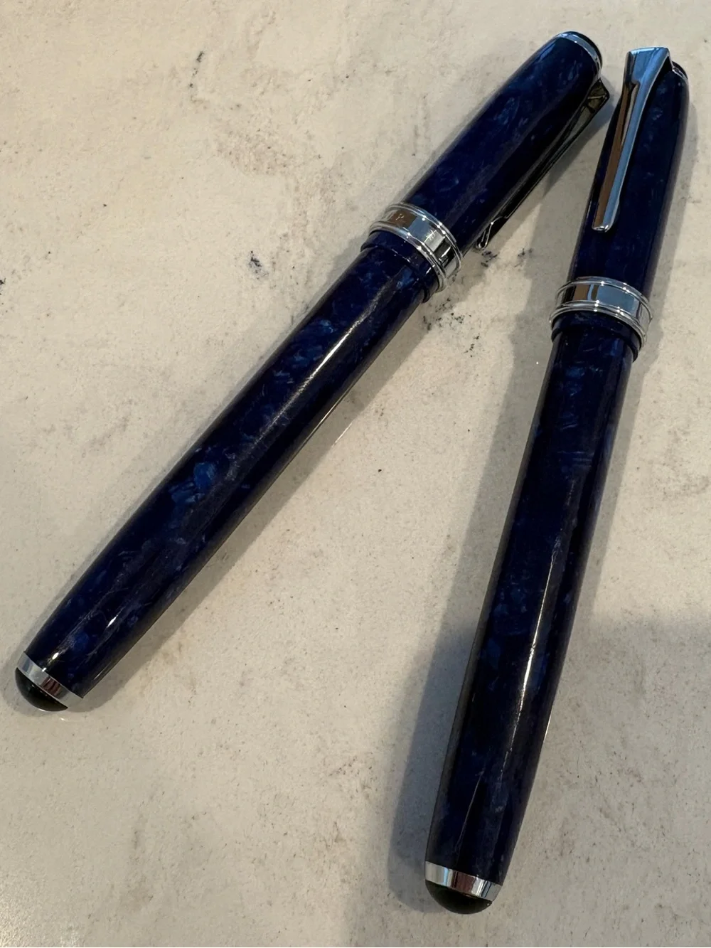 Elegant Blue Marble Fountain & Ballpoint Pen Set